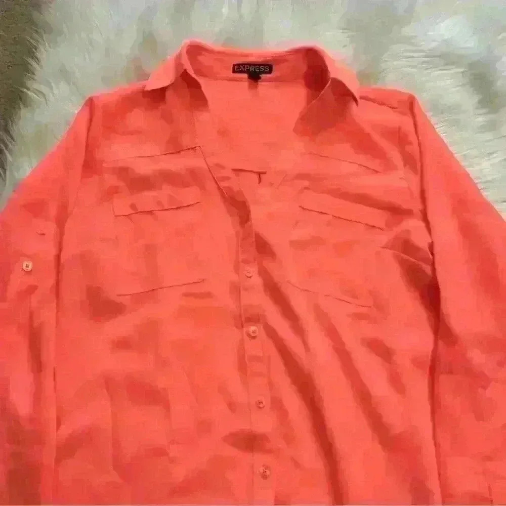 Express The Portofino Shirt Bright Coral XS - Picture 2 of 5